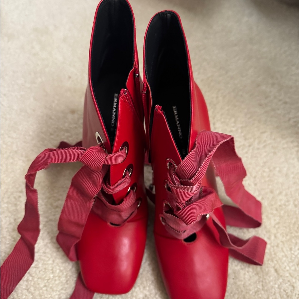 Ermanno Scervino Red Lace-Up Boots